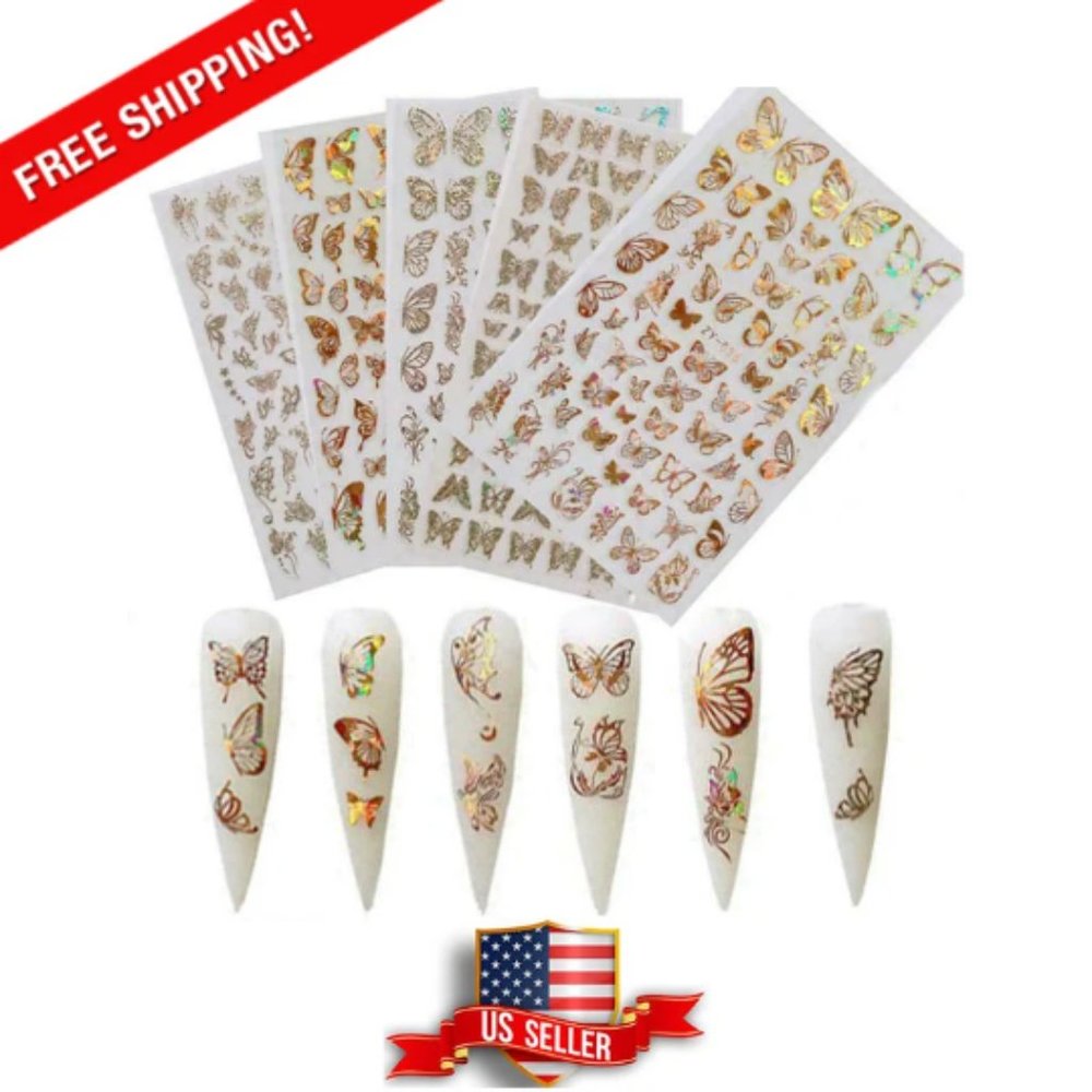 Butterfly Nail Stickers Nail Art Design DIY Decal Pink - US Stock